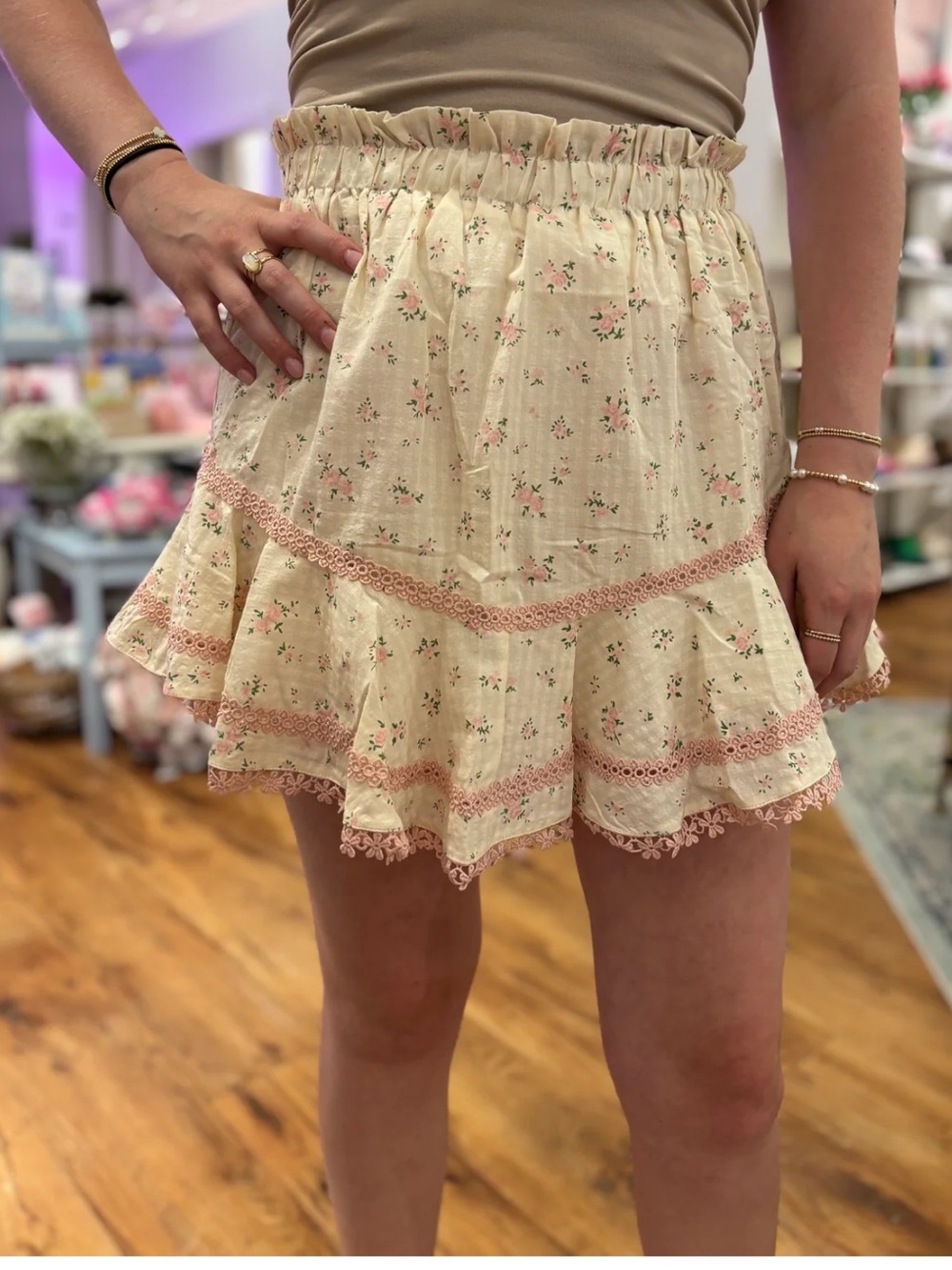 Pink Floral Ruffle Skort - Feminine Tiered Mini